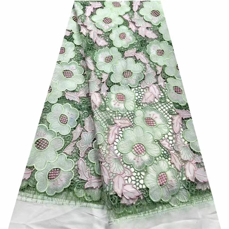 Tela de encaje de guipur Nigeriano para mujer, tejido de encaje francés africano de alta calidad para vestido de fiesta de boda cosido, verde, novedad de 2024