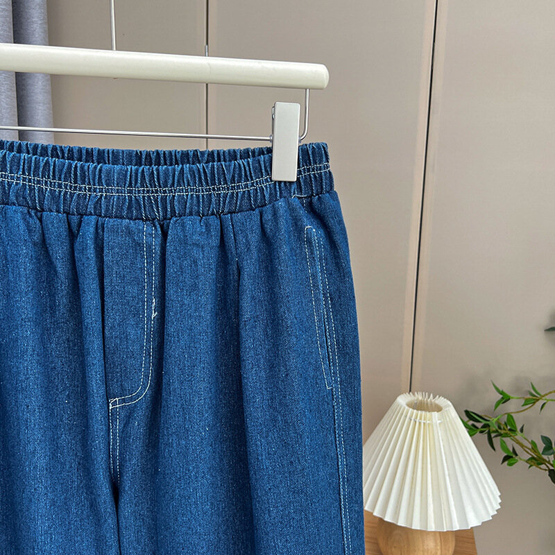 Damen Plus Size Jeans Herbst Freizeit kleidung einfache elastische Taille Denim Harems hose s6
