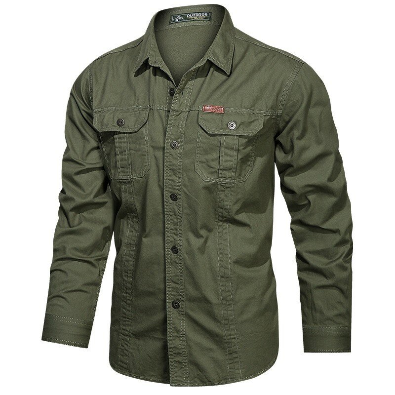 Camisa militar de algodão de manga comprida, camisas casuais, roupas de marca, alta qualidade, moda, 2024