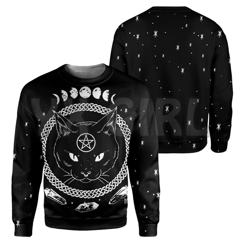 Black Cat Sun And Moon Halloween 3d Printed Sweatshirts Men For Women Pullovers Unisex Tops