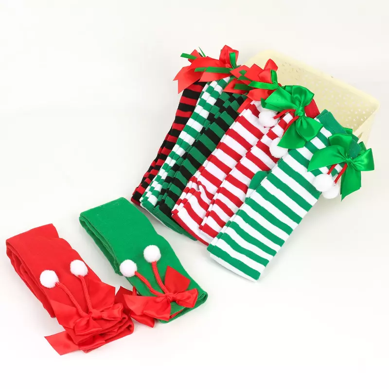 Chaussettes de Noël à rayures alertes onales pour femmes, au-dessus du genou, bas de cuisse, 2023