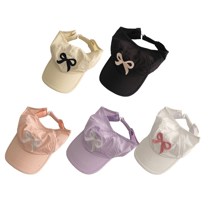 Kids Ponytail Caps Sun Protections Hat Lovely Bowknot Travel Beach Caps Sunhat