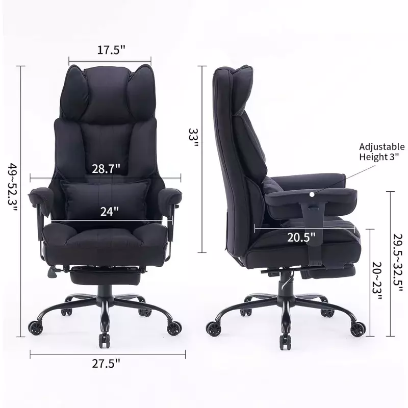 Офисное кресло весом 400 фунтов, офисное кресло с высокой спинкой и подставкой для ног, эргономичное офисное кресло для снятия боли в спине, черное