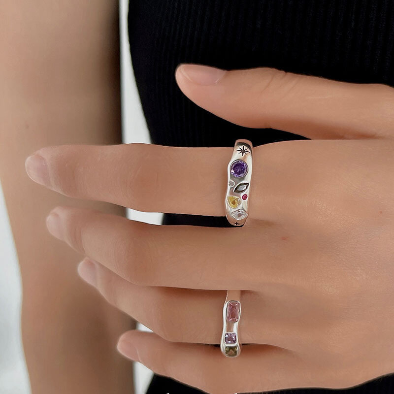 Anelli in argento Sterling 925 per le donne cuore pietra colorata minimalista aperto regolabile anelli per le dita fascia moda femminile Bijoux