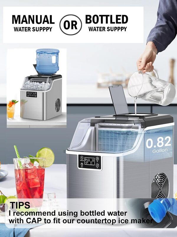Kndko Ice Makers Countertop, 45Lbs/Day, 2 Ways to Add Water, Countertop Ice Maker, 24 Pcs Ready in 13 Mins, Self Cleaning