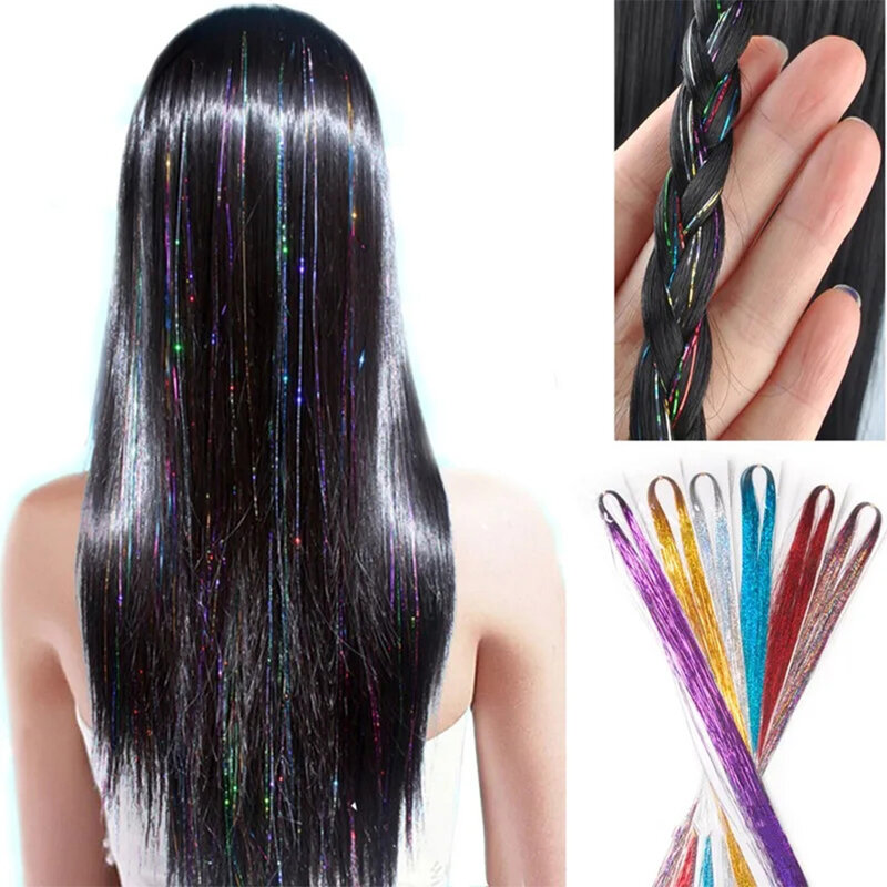 Acessórios de extensão colorida do cabelo Bling, fio dourado brilhante, DIY Hip-Hop Braid Tool, extensões de cabelo a laser, 3 pcs por pacote