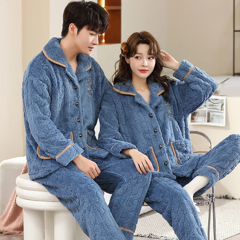 Pijama de franela de manga larga para hombre, ropa de dormir cálida para amantes del invierno, Conjunto de pijama grueso, talla grande 6Xl