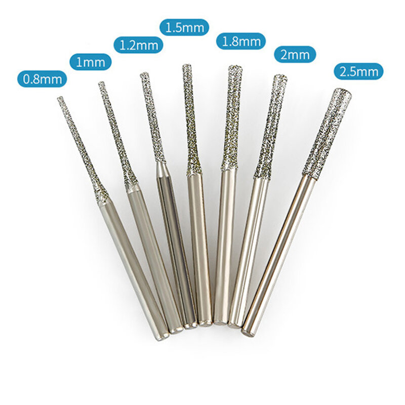 5PCS Coated Drill Bits 2.35mm Shank For Glass Jade Amber Glass 0.8-2.5mm Head Length 16mm For Drilling Glass