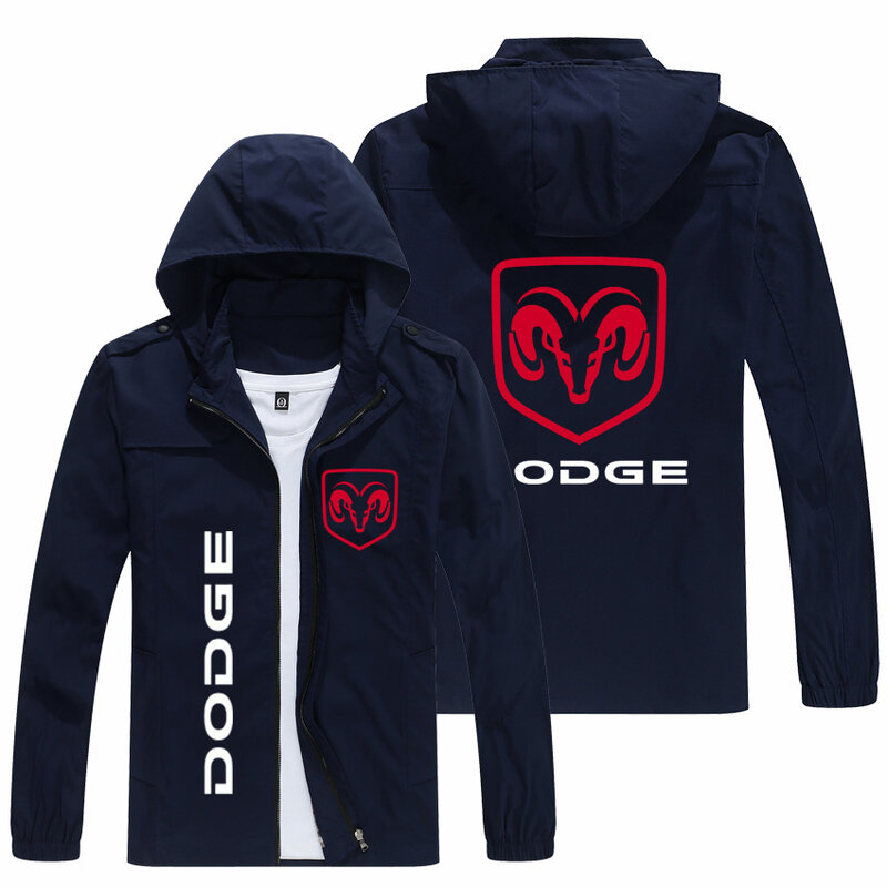 New trendy large size sports European and American handsome versatile Dodge motorcycle car logo zipper hooded men's jacket