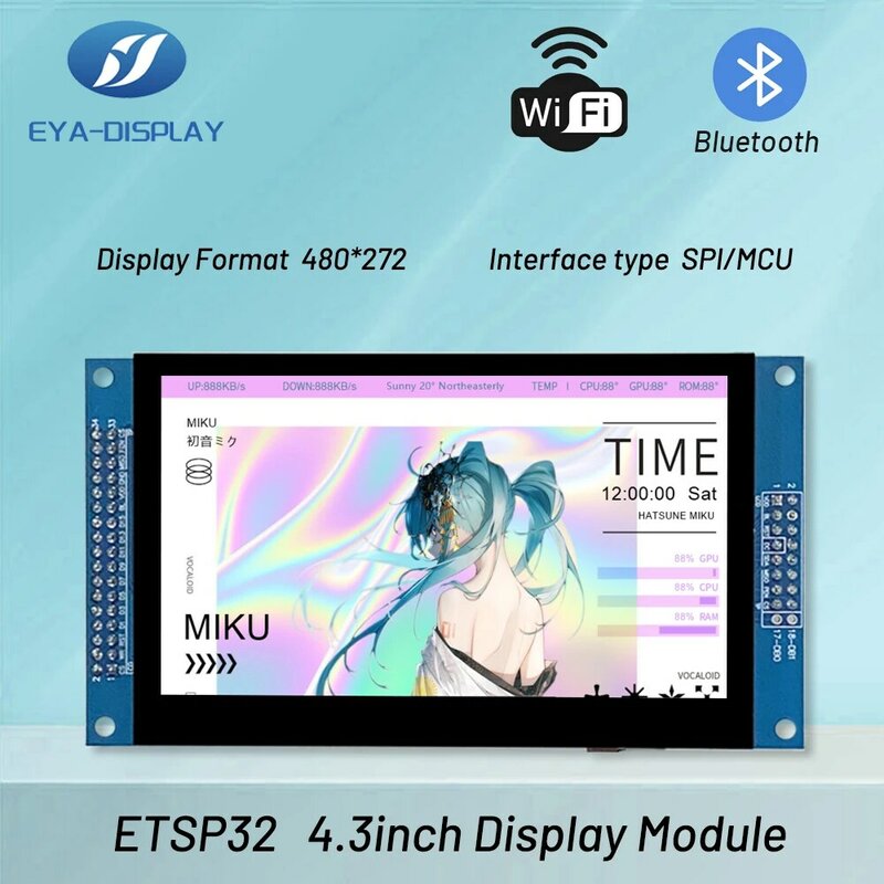 ESP32 LVGL WiFi e placa de desenvolvimento Bluetooth, IPS Smart Display Screen, Módulo TFT com tela sensível ao toque, IPS, 4.3 ", 480*272