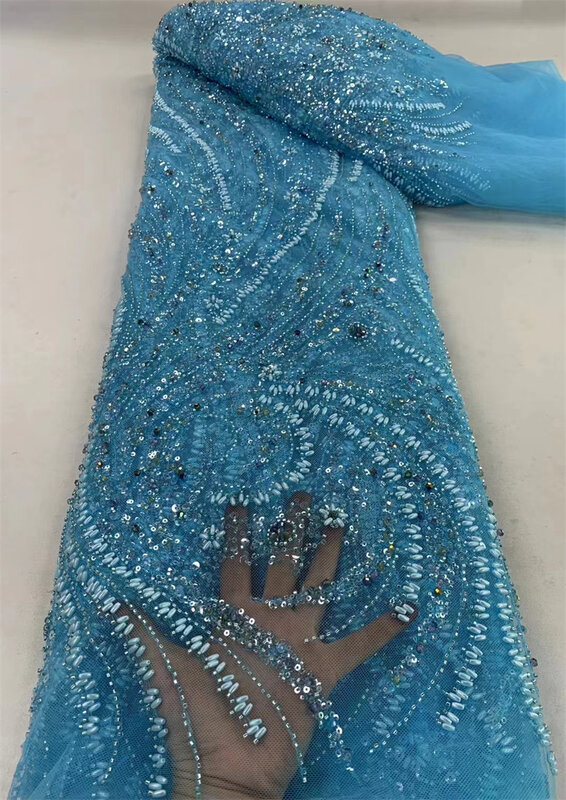 Perlen Spitze Stoff für Hochzeits kleid, Französisch Pailletten, weißes Netz material, Luxus Braut, schwere Perlen, hohe Qualität, 5 Meter, 2024