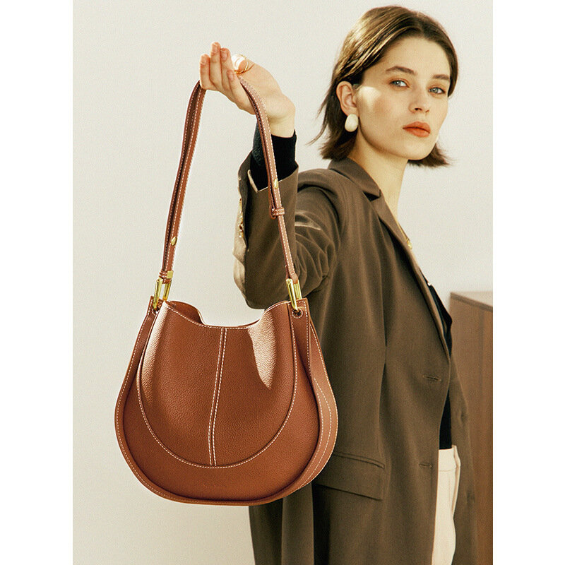 Jenny&Dave Italian Saddle Bag Fashion Blogger Retro Leather Women's Bag Large Capacity Single Shoulder Messenger Bucket Bag
