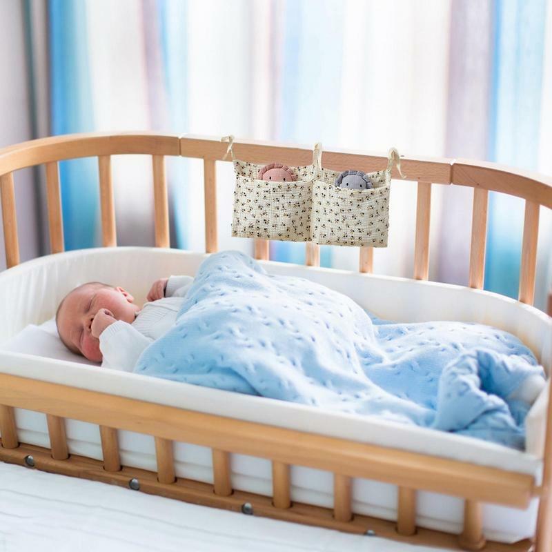 Tas penyimpanan tempat tidur bayi, tas penyimpanan tempat tidur bayi 2 saku, pengatur popok gantung samping tempat tidur, untuk pakaian mainan popok