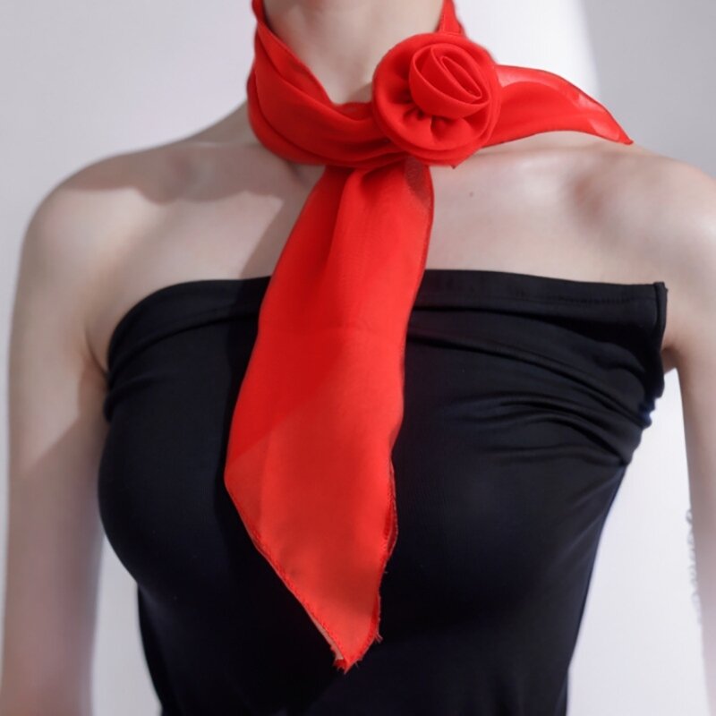 Dekorative Blumen-Krawatte, Seidenschal für Mädchen, elegante Krawatte für Partykleid, handgebundener Halswickel, 28TF
