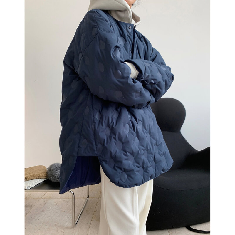 Winter Design Profil geprägt Rundhals hemd Daunen jacke loser Baumwoll mantel Schlankheit mantel für Frauen