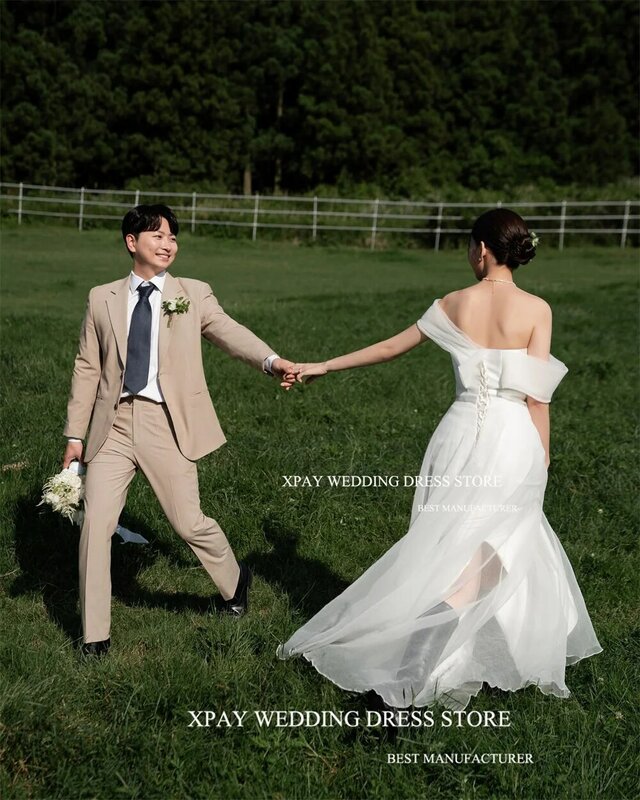 XPAY Organza gaun pernikahan Korea putri duyung untuk wanita foto pernikahan tembak tanpa lengan gaun pengantin buatan khusus