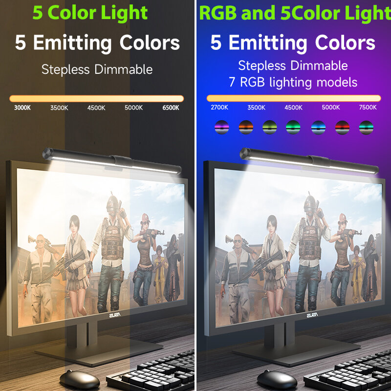 Stufenlos dimmbare LED-Schreibtischlampen RGB-Bildschirm-Hängeleuchten für Computermonitor-Hintergrundbeleuchtung LED-Screenbar-Licht für Büroarbeitszimmer