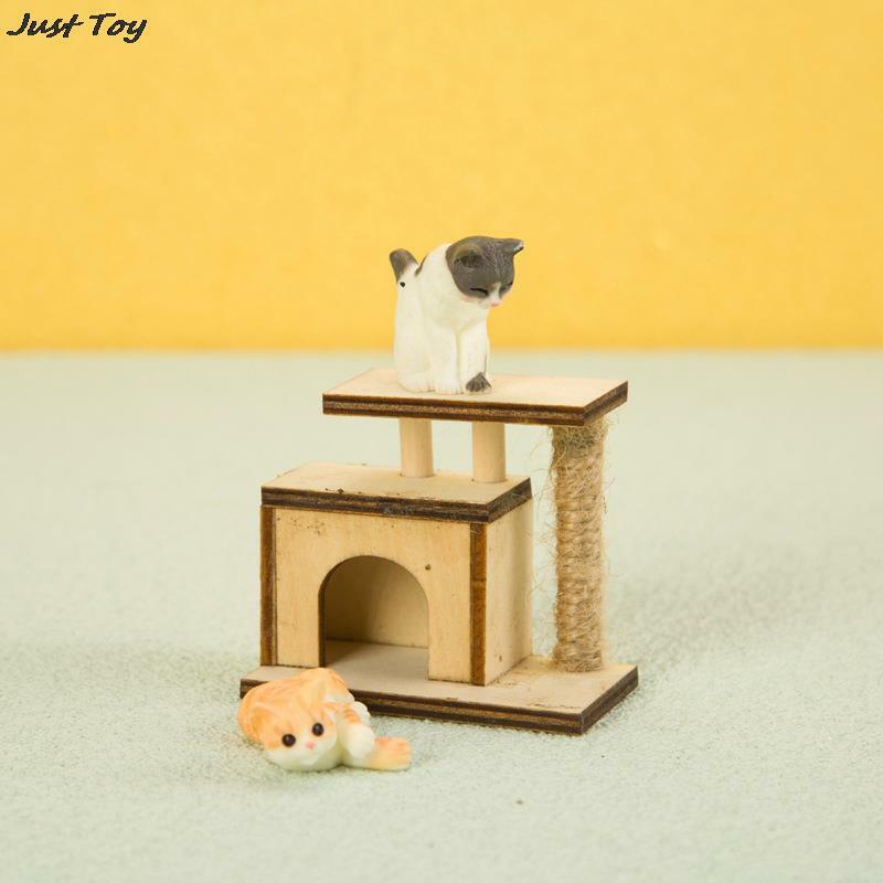1 buah 1:12 miniatur rumah boneka kucing memanjat bingkai rumah boneka DIY Aksesori perabotan hewan peliharaan Model alat peraga dekorasi rumah mainan