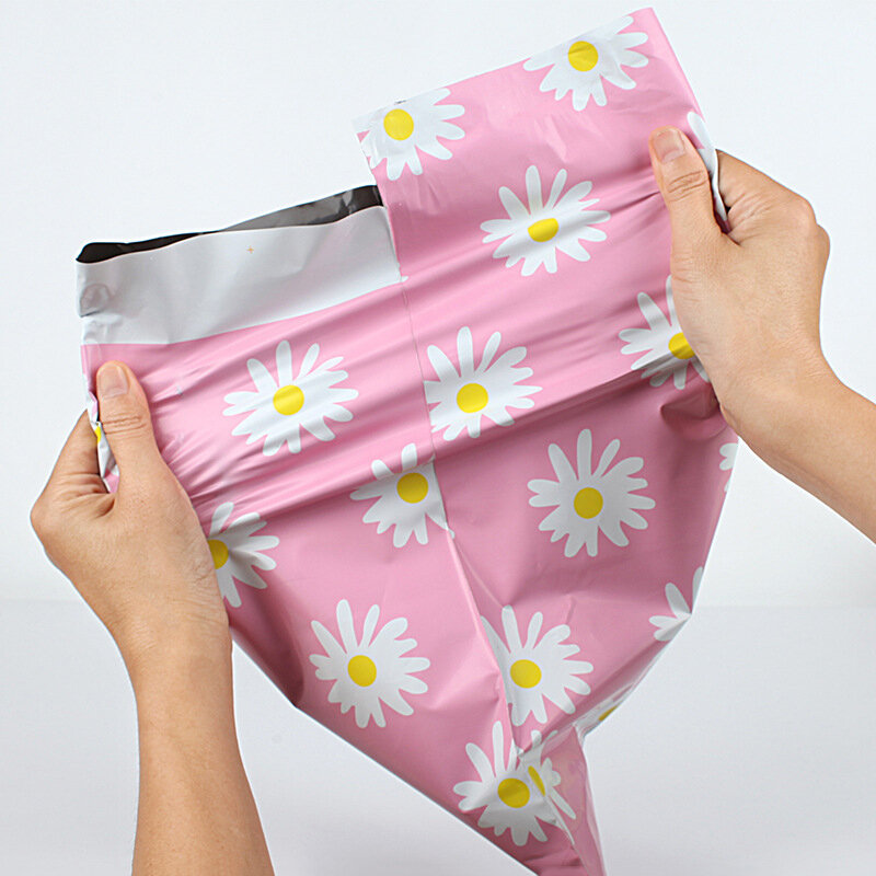 10Pcs 25x34cm White Daisy Printed Courier Bag Pink Plastic Shipping Envelope Self Seal Adhesive Mailing Bags Gift Packaging Bag