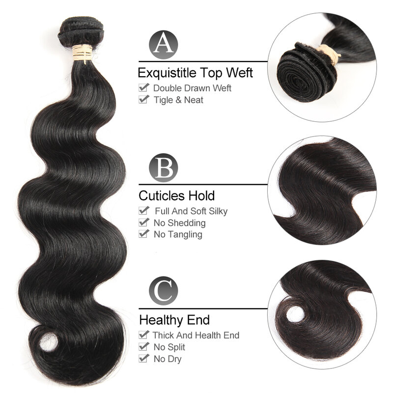 Body Wave Bundles Human Hair Natural Black Curly Bundle 100% Human Hair Weaving 150% Density Double Drawn 50g Brazilian Raw Hair