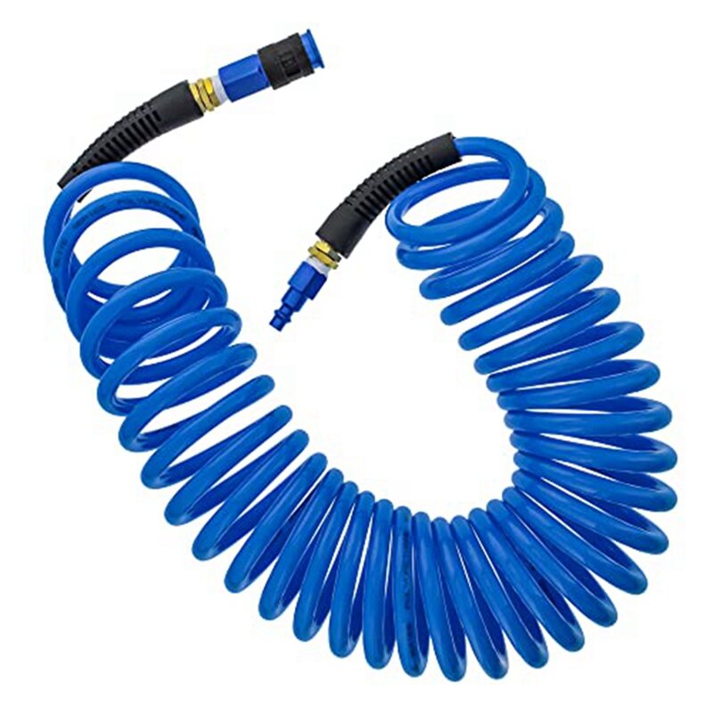 1/4In X 25In Blue Air Hose +Bend Restrictors And 1/4In NPT Male Fitting Ends - Universal Quick Coupler
