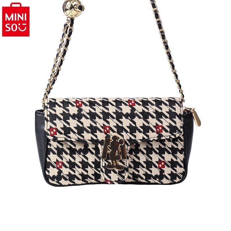 MINISO Disney-Bolso de lujo ligero con cadena a cuadros para mujer, bolso de cena de alta calidad, almacenamiento de las axilas