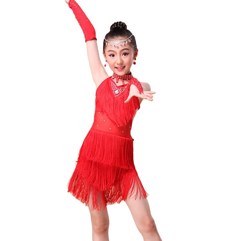 Pakaian gaun dansa anak perempuan pakaian Cha Gaun rok Tango anak-anak pakaian karnaval pakaian dansa kostum Salsa Latin gaun menari rumbai