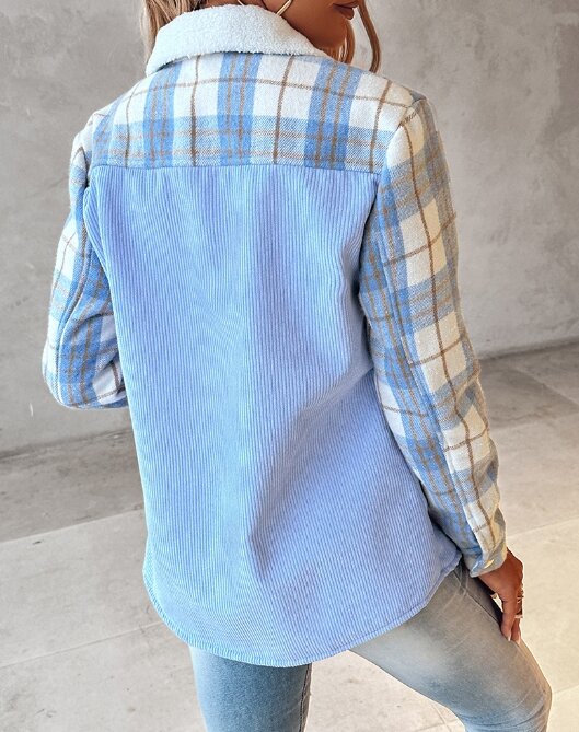 Jacken für Frauen 2023 Herbst/Winter neue Mode lässig Polo Color block Plaid Print Cord gefüttert Shaket Temperament Pendeln