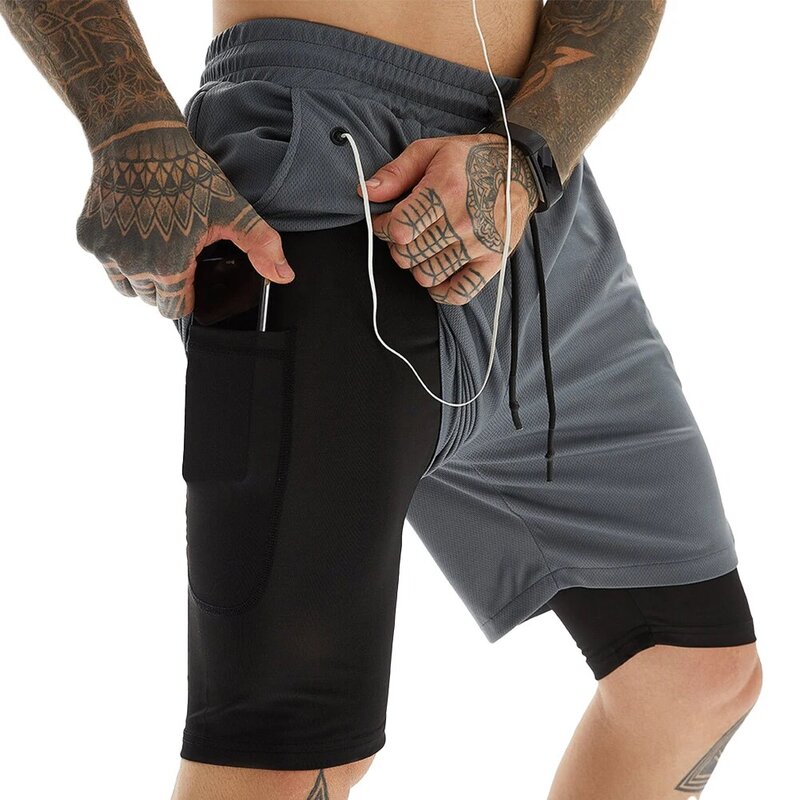 Pantaloncini in rete a doppio strato da uomo elastico in vita con coulisse tessuto ad asciugatura rapida e traspirante ottimo per l'allenamento o lo sport