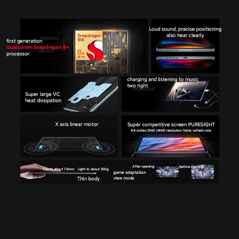 Lenovo LEGION Y700 2023 Snapdragon 8 + 8.8 "Octa Core 144Hz tingkat penyegaran WIFI ZUI15 Tablet Gaming PC Tab