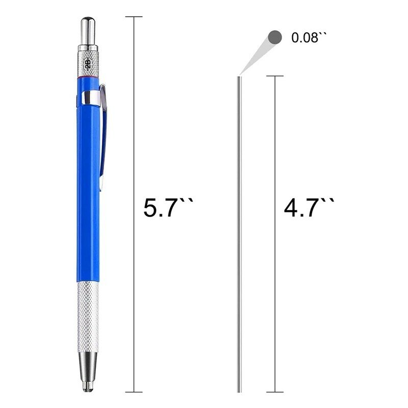 5 Pcs Streak Welders Pencil With 60 Pcs Round Silver Refills, Metal Marker Pen Metal Carbide Scriber Mechanical Pencils