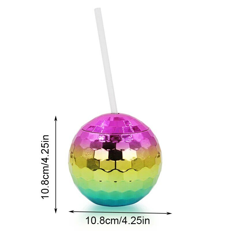 1Pc 600ml Disco Ball Cups with Lid and Straws Electroplating Ball Plastic Cup Spherical Cup Disco Ball Decoration Party Favors