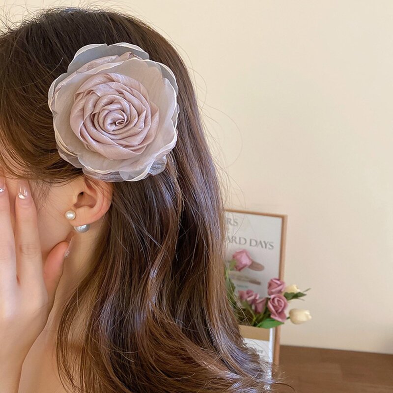Rose Flower Hair Clip Elegant Hair Accessories Ponytail Holder Flower Hair Claw Barrette Headdress Flower Hairpins Lady