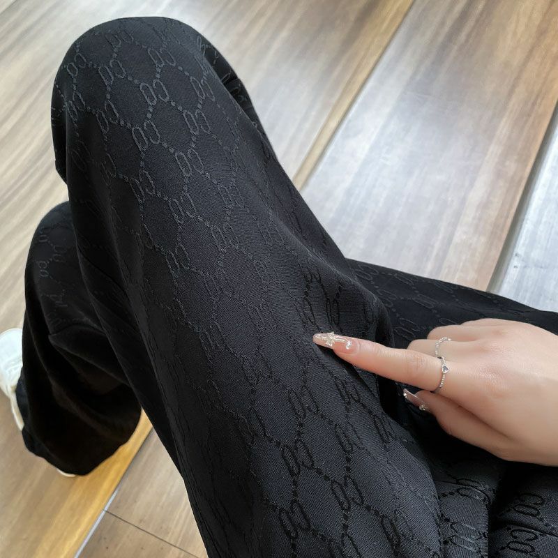 Летние тонкие модные Свободные повседневные брюки из вискозы с широкими штанинами Женские однотонные жаккардовые прямые брюки с завышенной талией и карманами на шнурке