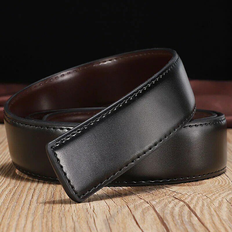 Double-sided Cow Reversible Leather No Buckle 2.8cm 3.0cm 3.3cm 3.5cm 3.8cm Wide Belt Without Automatic Buckle High Quality