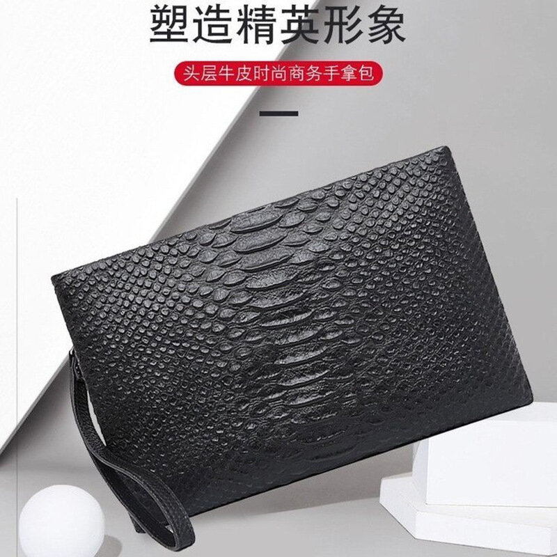 Bolso de mano de piel auténtica para hombre, cartera larga de negocios con patrón de cocodrilo, mini bolso iPad de gran capacidad, de alta calidad
