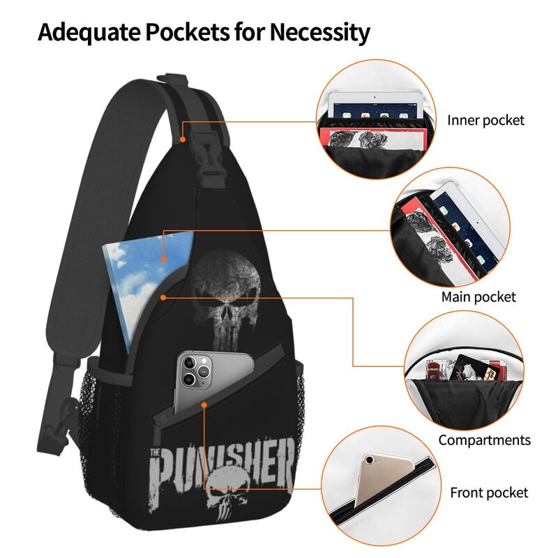 Punisher-Petit sac à bandoulière pour hommes et femmes, poitrine, sac à dos initié, sports de plein air, sacs d'école