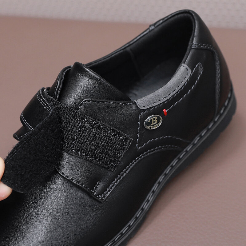 Children Campus Black Leather Shoes, Cowhide Single Shoes Spring And Autumn Style Breathable British Soft Boys Babies Children