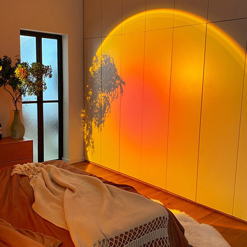 Smart Bluetooth Rainbow Sunset Projector Lamp, Luz noturna para casa, Coffee Shop Background, Decoração de parede, Lâmpada de mesa para atmosfera