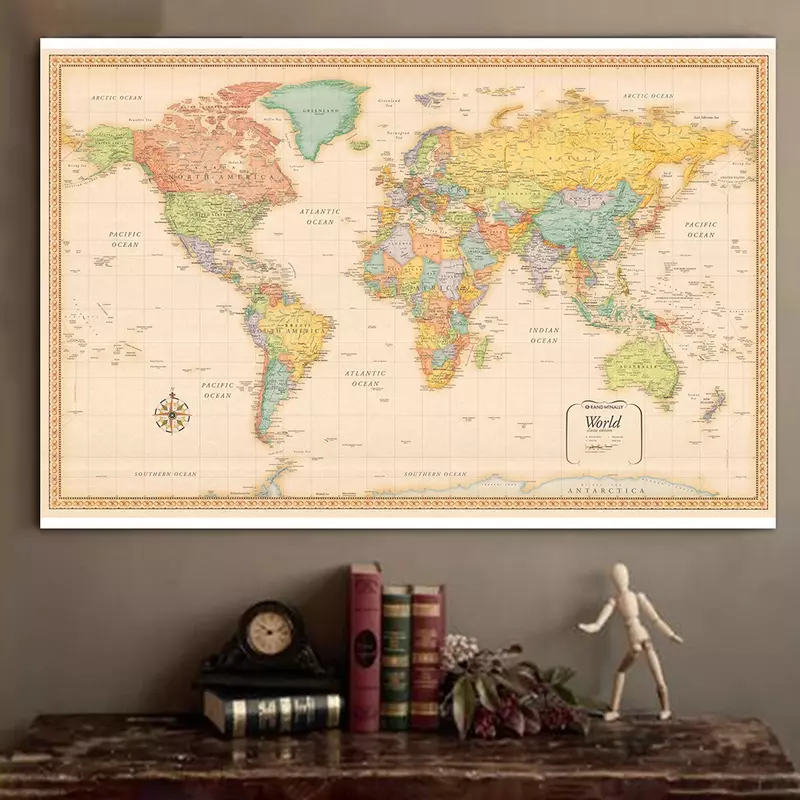 The World Map Classic Edition Mapa em Vinil Spray, Cartaz e Impressões, Bandeira do País, Escola, Casa, Material de Escritório, 120x80cm