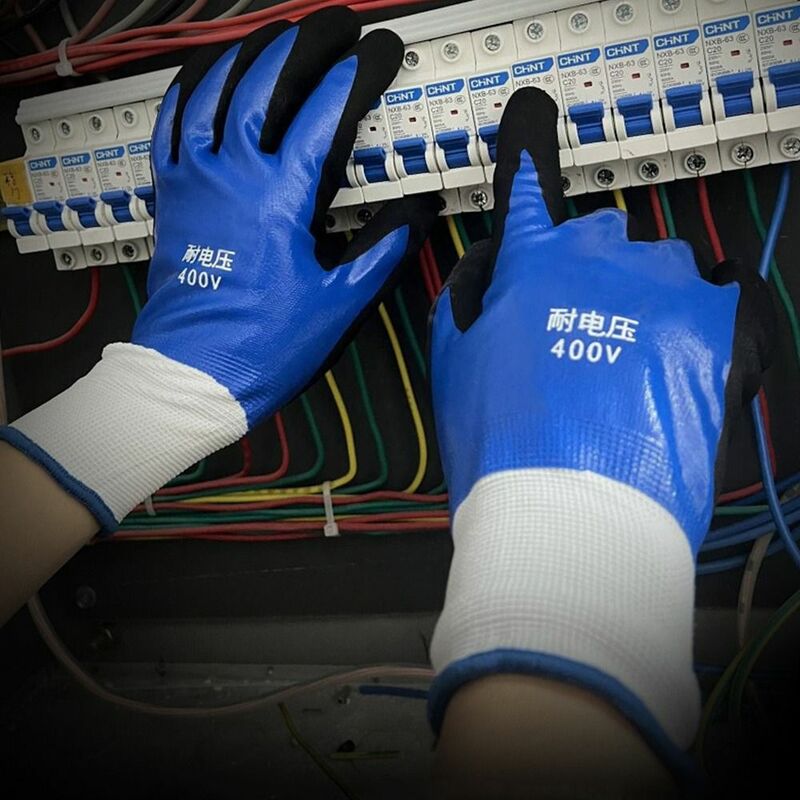 Guantes aislantes azules para electricista, guantes de trabajo de alta elasticidad, protección antielectricidad, 400V