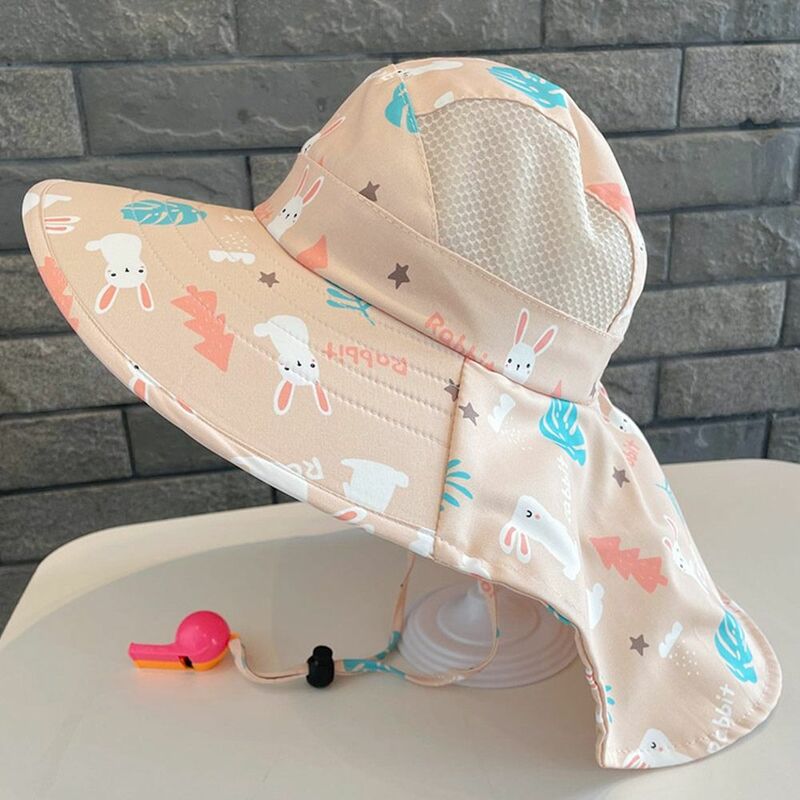 Topi pantai dengan peluit anak-anak, topi Bucket luar ruangan perlindungan UV poliester tembus udara matahari kartun untuk anak laki-laki dan perempuan