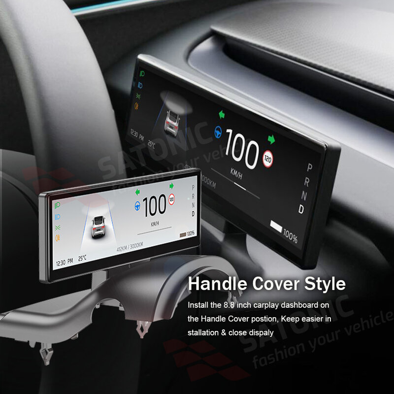 SATONIC-Tela sem fio Carplay Dashboard para Tesla Model 3 e Y, Suporte sem fio Carplay Handle Cover, Tipo Câmera Livre, 8.8"