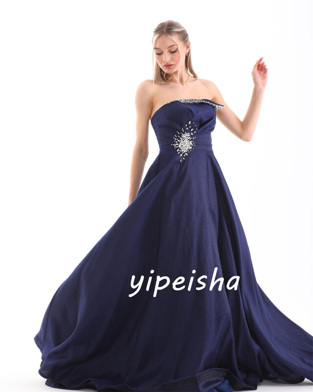 Saudi Arabia Prom Dress Evening Jersey Beading Draped Pleat Quinceanera A-line Strapless Bespoke Occasion Gown Long Dresses