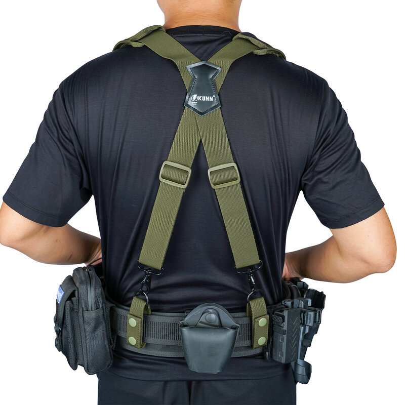KUNN-Tactical Duty Belt Suspensórios para Homens, Gancho De Metal, Arnês De Polícia Acolchoado