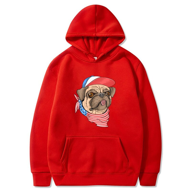 Mannen Vrouwen Hond Print Rood Sweatshirts Mode Koppels Bijpassende Lange Mouwkoppen Casual Losse Alle-Match Truien Streetwear Kleding