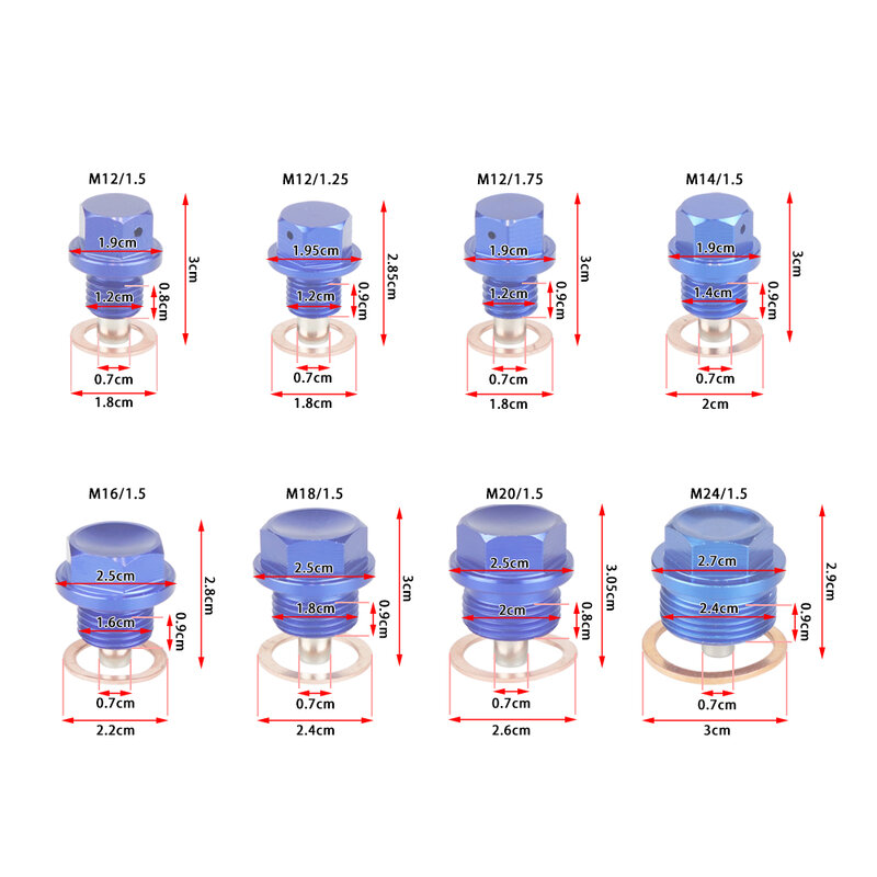 M12x1.5 M12x1.25 M14x1.5 M24x1.5 Magnetic Oil Drain Plug Oil Drain Sump Nut Aluminum Gearbox Oil Drain Bolt Car Accessories