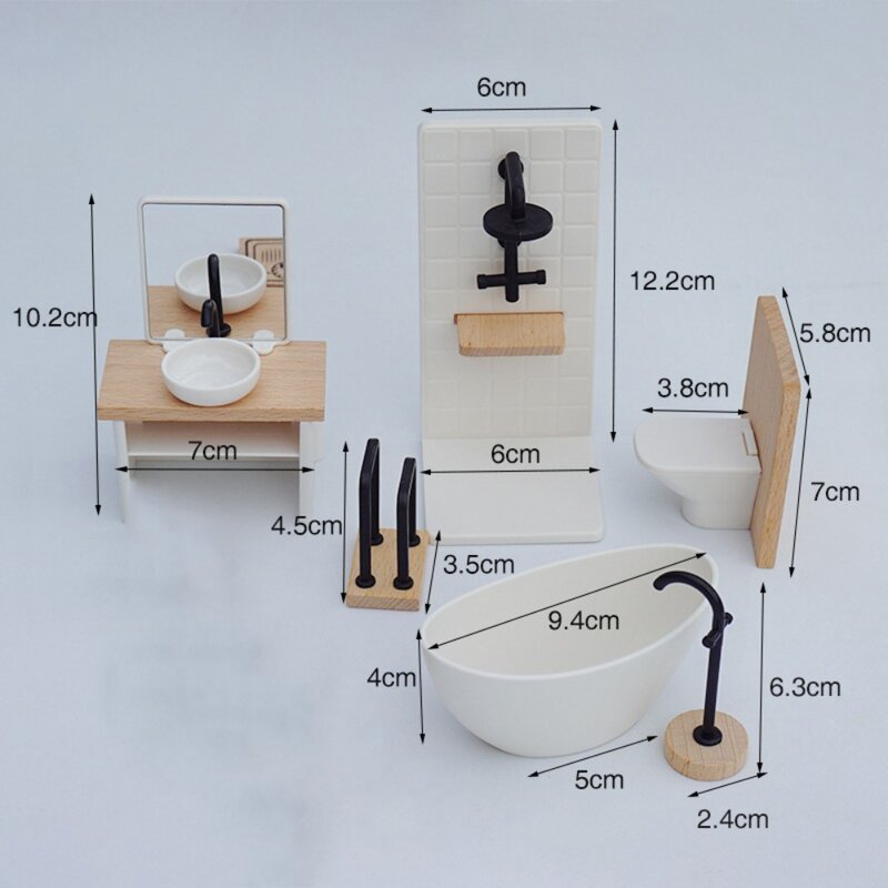 Rumah boneka, miniatur furnitur miniatur Toilet simulasi 1/12 rumah boneka 1:12 mainan kamar mandi