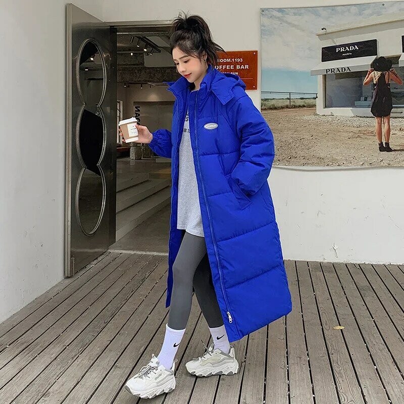 Jaket wanita Korea musim dingin, mantel katun modis, panjang menengah, ritsleting, jaket roti tebal, jaket hangat versi Korea, musim dingin