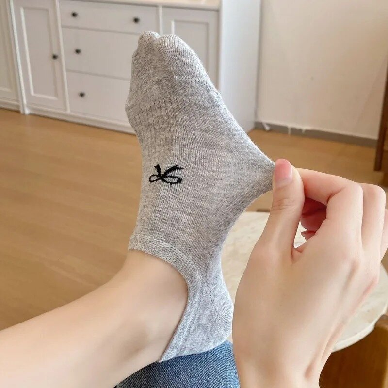 1-5pairs Summer Boat Socks for Women Girl Bowknot Sweet Kawaii Japanese Style Solid Color Short Socks Invisible Cute Cotton Sock